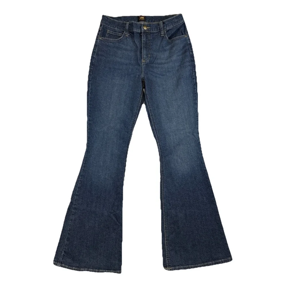 Lee Women's Legendary Flare‎ Leg Mid Rise Jeans Dark Wash Sz 10M Western Cowgirl